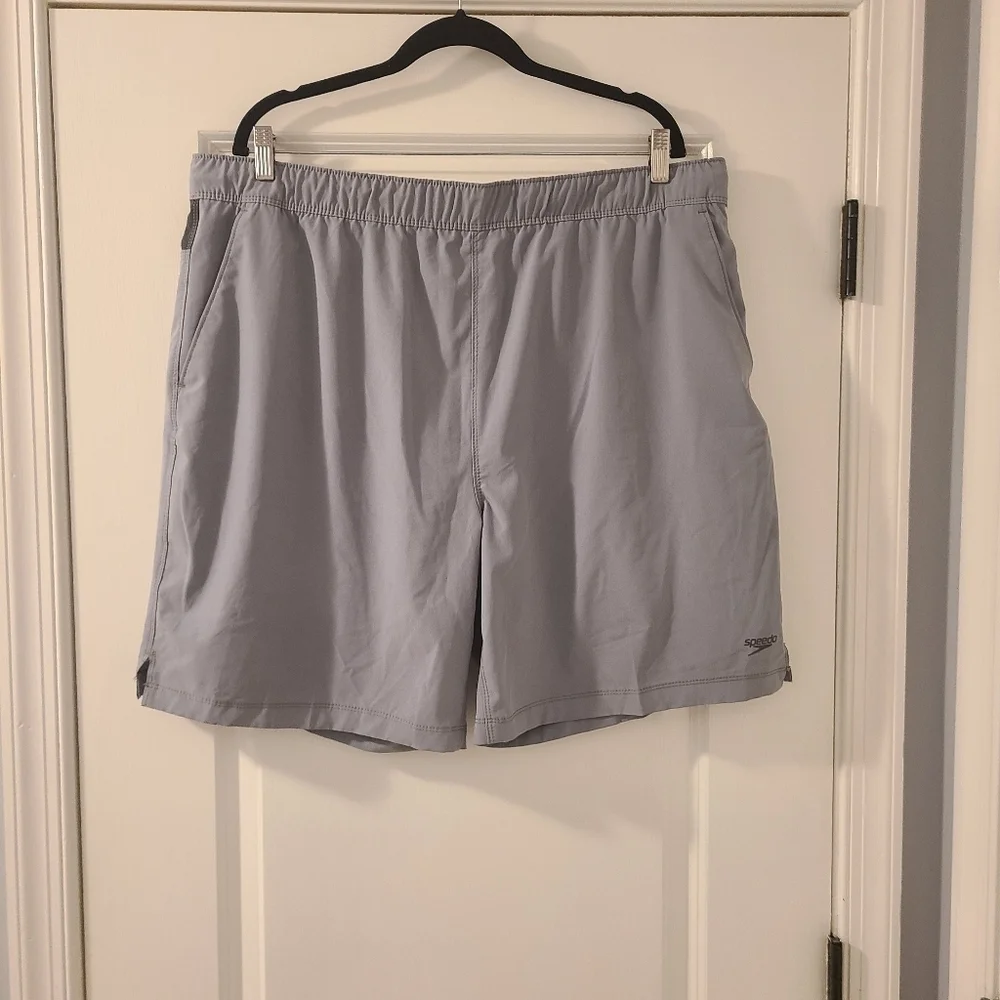 Mens Speedo Lined Gray and Black Swim Suit Board Shorts With Pockets Size XXL